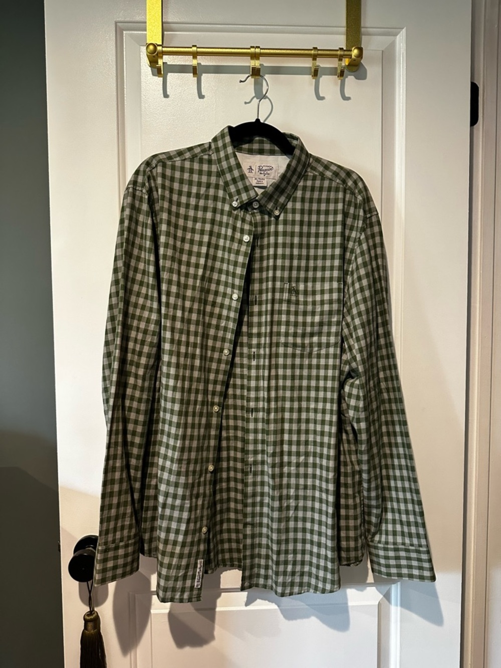 Penguin Checkered Long Sleeve Button Down Shirt - XL